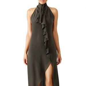 Haute Hippie Olive Asymmetrical Ruffle Gown